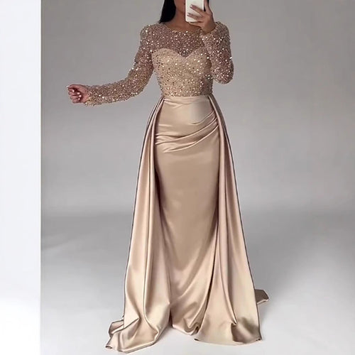 Damen Glamouröses Abendkleid mit Funkelnden Perlen und Fließendem Rock Echoarchiv