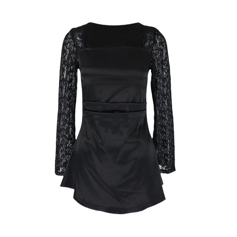 Damen Elegantes Kleid mit Spitzenärmel und fließendem Rock Echo Archiv