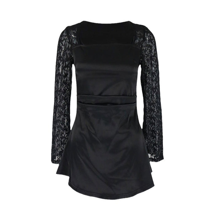 Damen Elegantes Kleid mit Spitzenärmel und fließendem Rock Echo Archiv