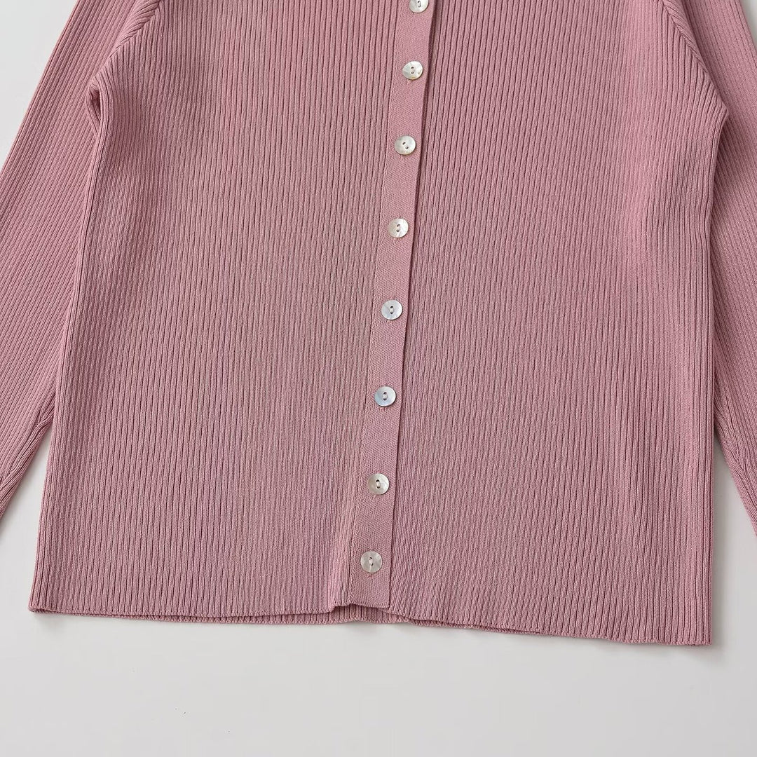 Damen Feinripp-Feinstrick-Cardigan mit durchgehender Knopfleiste und Rundhalsausschnitt Echo Archiv