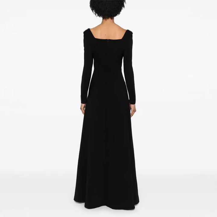 Damen Maxilanges Abendkleid im minimalistischen A-Linien-Schnitt mit quadratischem Ausschnitt und langen Ärmeln Echoarchiv