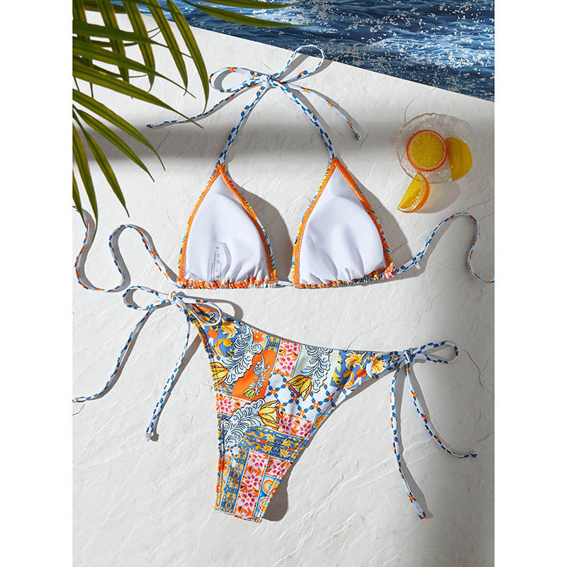 Damen Triangel-Bikini mit buntem Floraldesign und verspielten Bindebändern Echo Archiv