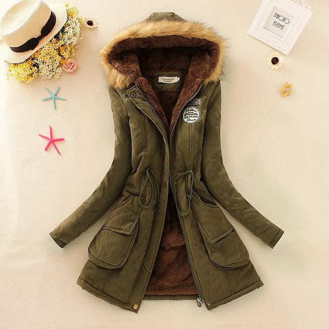Damen nan gefütterter Parka mit Kunstfellkapuze, Teddyfutter und Taillen-Kordelzug Echo Archiv