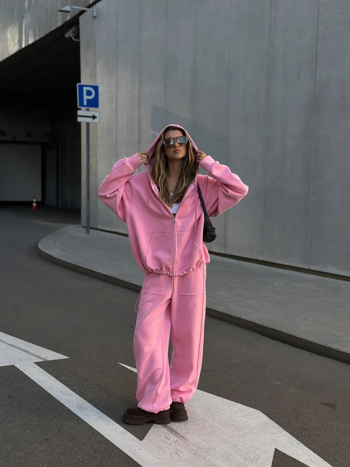 Damen nan oversized Kapuzenjacke mit Reißverschluss und Kängurutasche Echo Archiv