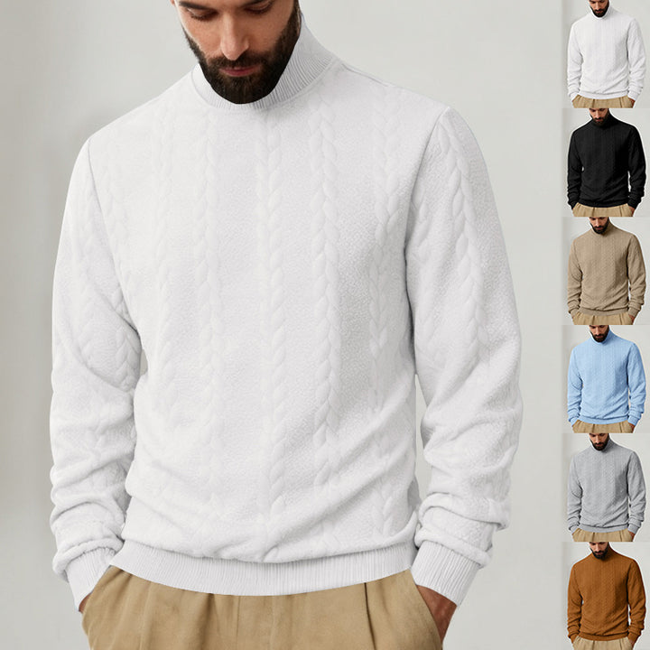 Herren Strickpullover mit hohem Kragen und Zopfmuster Echoarchiv