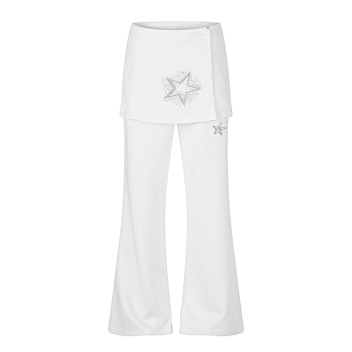 Damen Loungewear-Hose mit integriertem Minirock, weitem Bein und Stern-Strassapplikation Echoarchiv