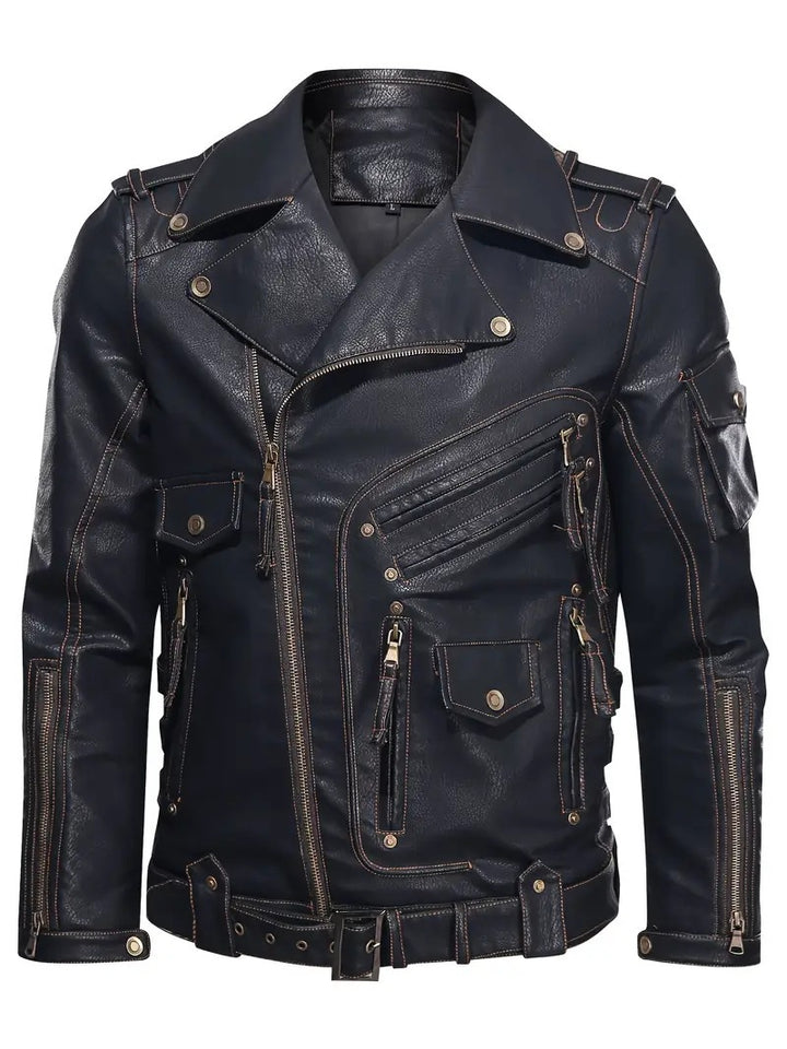 Herren stylische Bikerjacke mit mehreren Reißverschlusstaschen und Gürteldetail Echoarchiv
