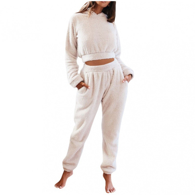 Damen Kuschelige Teddy-Fleece-Loungewear mit Cropped-Hoodie und High-Waist-Jogginghose Echo Archiv
