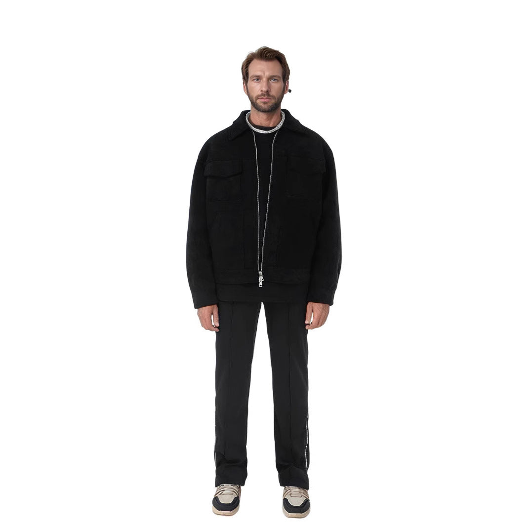 Herren modische Suede-Jacke mit aufgesetzten Taschen Echoarchiv