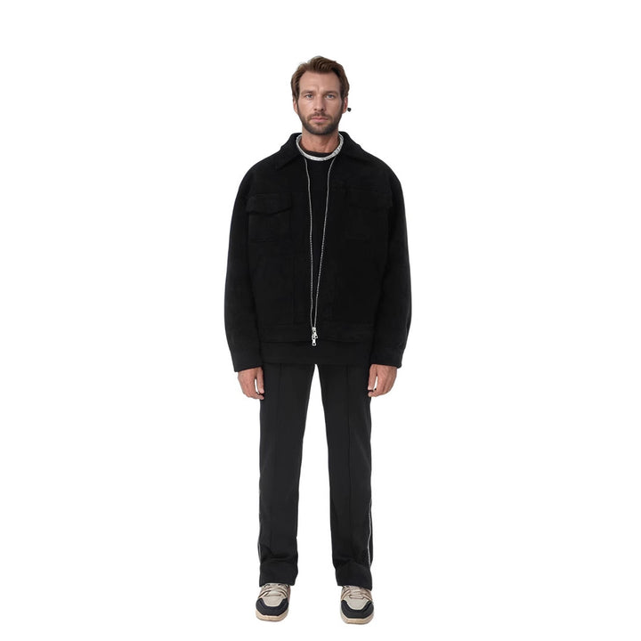 Herren modische Suede-Jacke mit aufgesetzten Taschen Echoarchiv