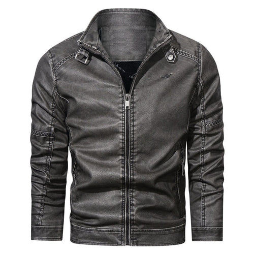 Herren Denim-Zipjacke im Vintage-Washed-Look mit Stehkragen und Ziernähten – Denvaro