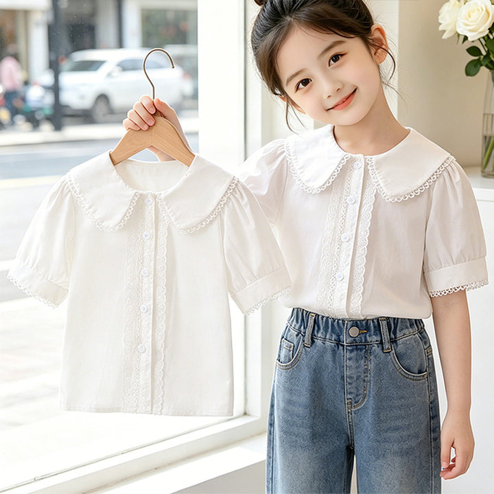Mädchen Bluse mit elegantem Kragen und Spitzenverzierung Echo Archiv