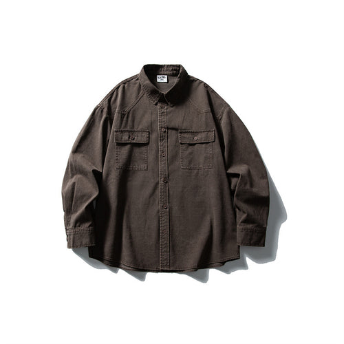 Unisex Oversize Baumwoll-Denim Hemdjacke mit aufgesetzten Brusttaschen und gerundetem Saum Echoarchiv