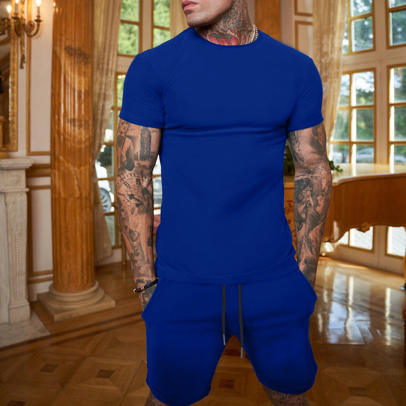 Herren nan schlankes Jersey-Set mit Rundhalsshirt und elastischer Tunnelzug-Shorts Echo Archiv