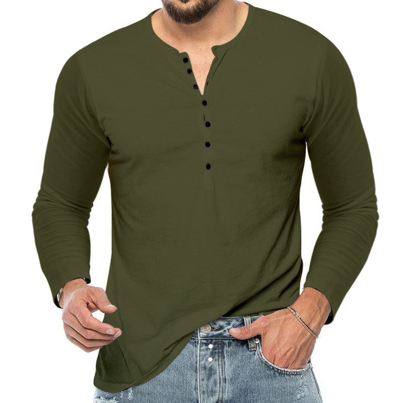 Herren Langarm-Henley-Shirt mit Knopfleiste und weichem Baumwollmaterial Echoarchiv