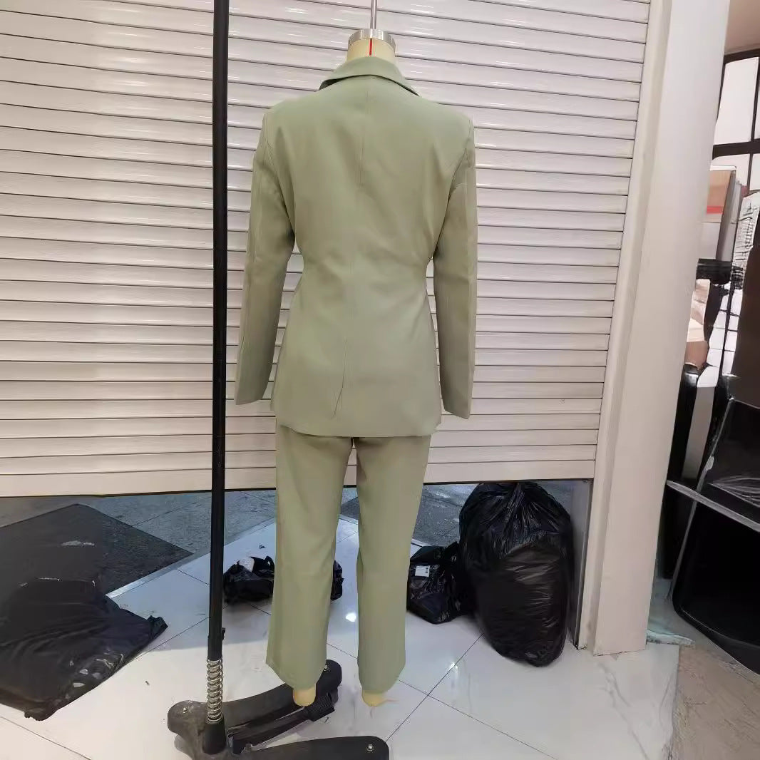 Damen nan tailliertes Blazer- und Highwaist-Hose Zweiteiler mit Bindegürtel Echo Archiv