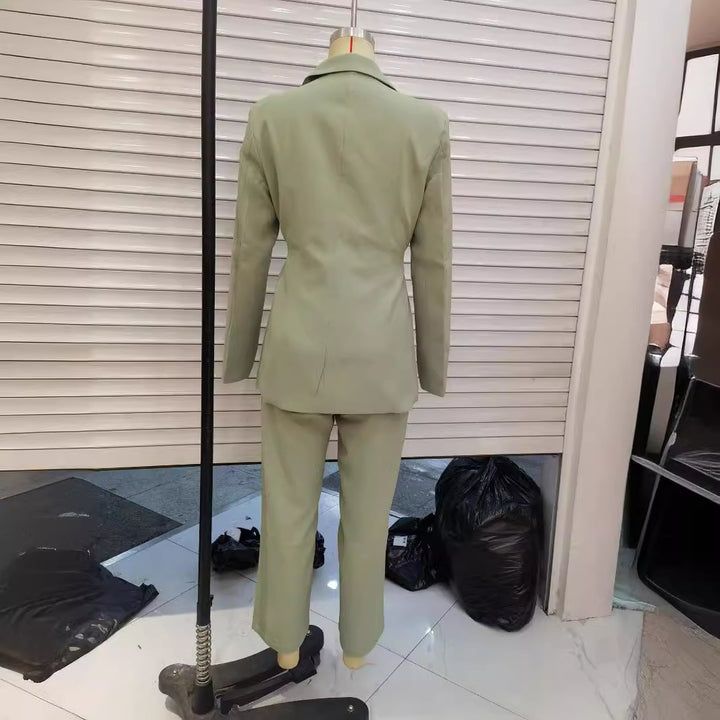 Damen nan tailliertes Blazer- und Highwaist-Hose Zweiteiler mit Bindegürtel Echo Archiv