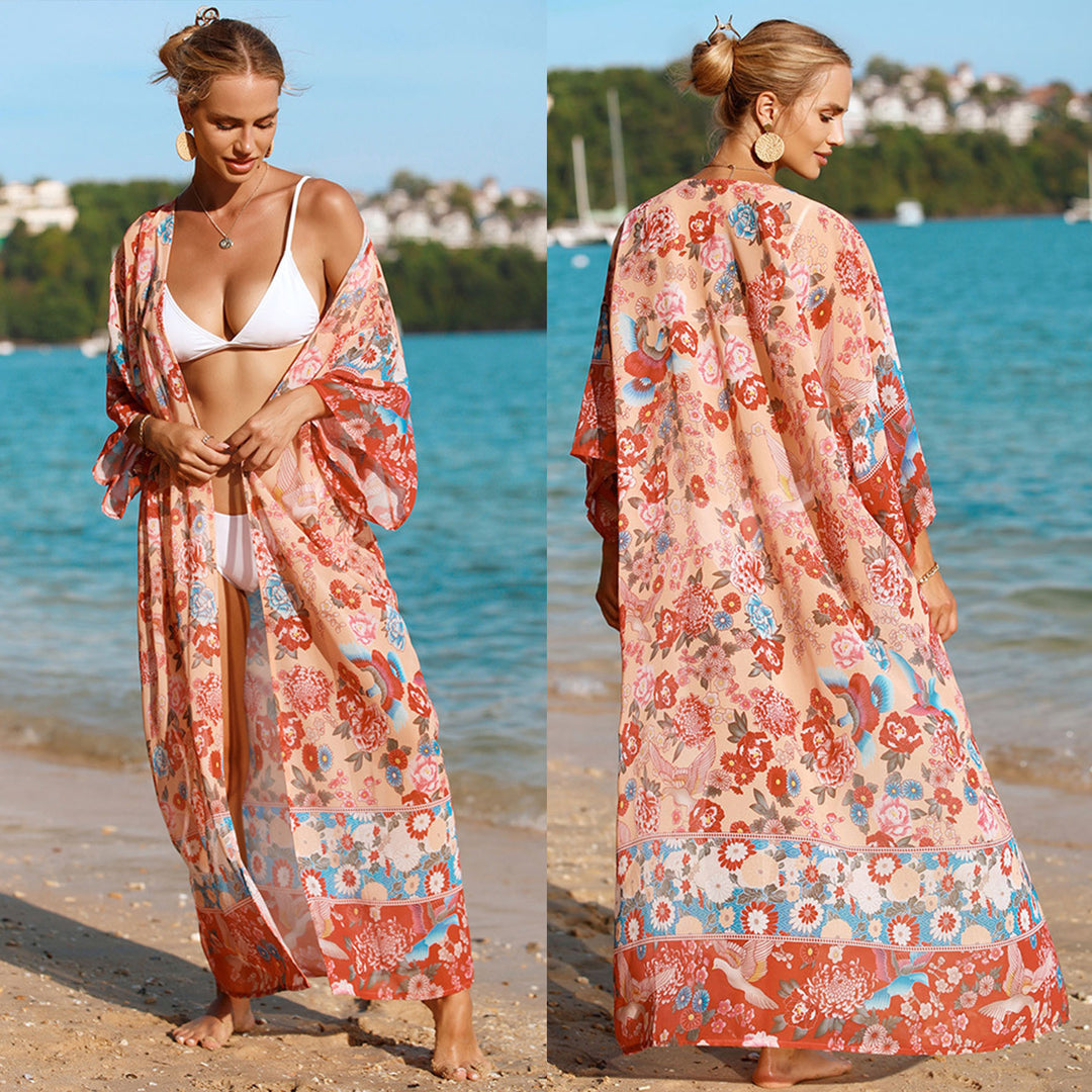 Damen floraler Strandkimono mit weit geschnittenen Ärmel Echo Archiv