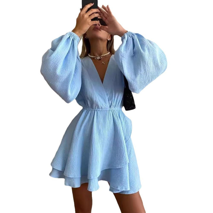 Damen Luftiges Wickelkleid mit Volantstufen und Ballonärmeln Echoarchiv