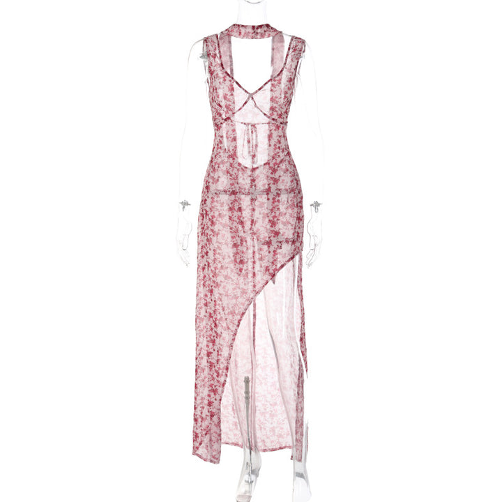 Damen Floral Maxi-Strandkleid mit attraktiven Schlitzdetails und Rückenband Echo Archiv