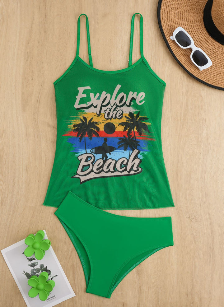 Damen Strandtop mit buntem Grafikdesign und passendem Bikiniunterteil Echo Archiv