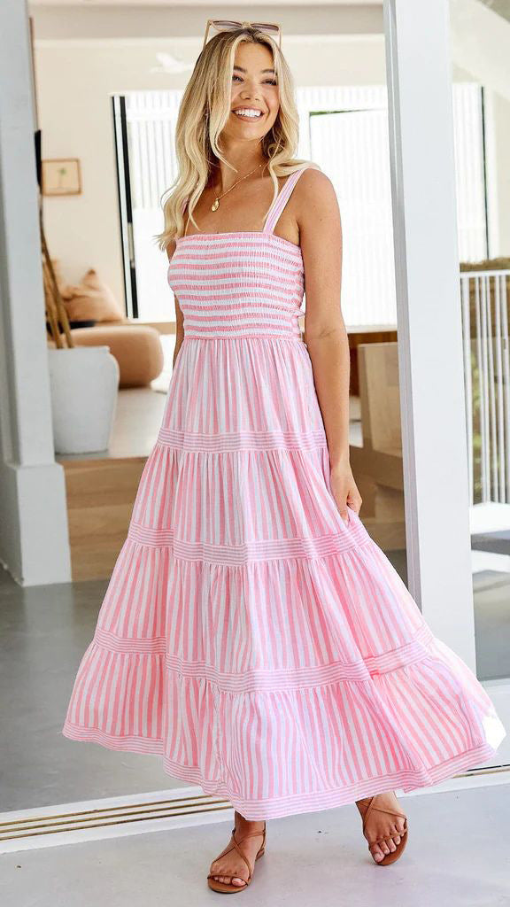 Damen Maxikleid mit feinen Streifen und elastischem Oberteil Echo Archiv