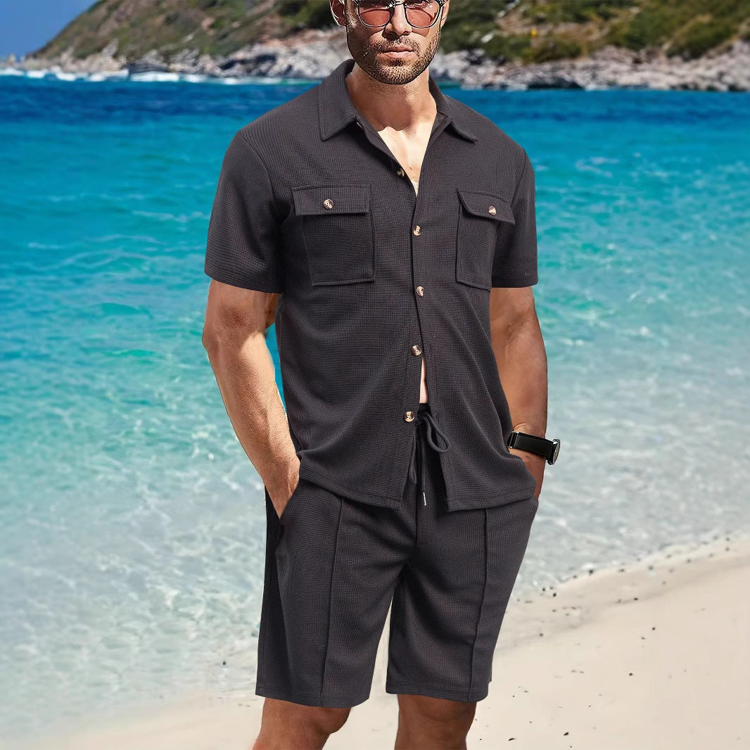 Herren lässiges Freizeit-Set mit komfortablem Kurzarmhemd und Shorts Echoarchiv