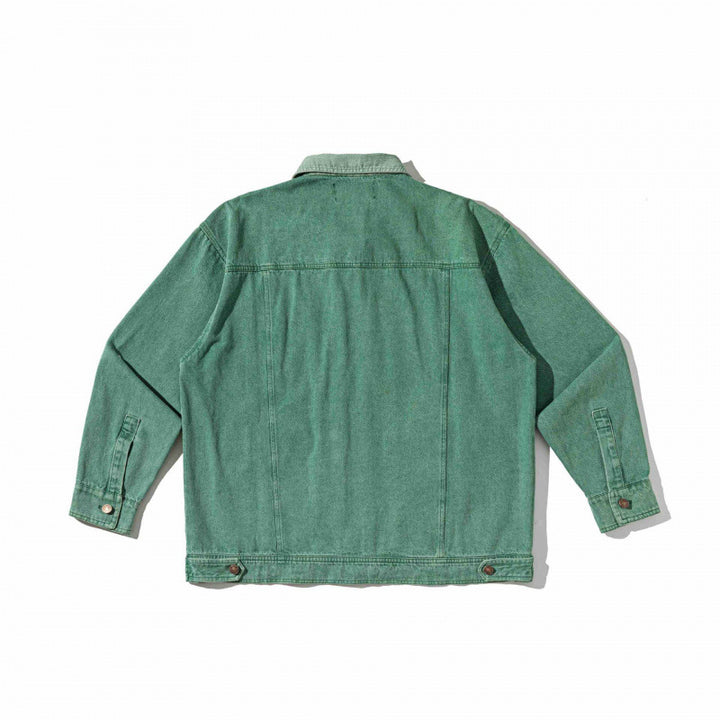 Unisex Kastenförmige Overshirt‑Jacke aus gewaschenem Denim mit Frontreißverschluss und Mehrfachtaschen Echo Archiv