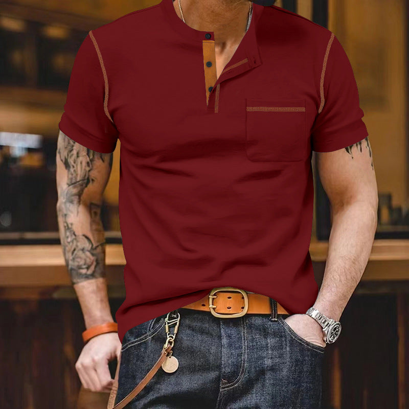 Herren nan urbanes Kurzarmshirt mit Stehkragen, halber Knopfleiste und Brusttasche Echo Archiv