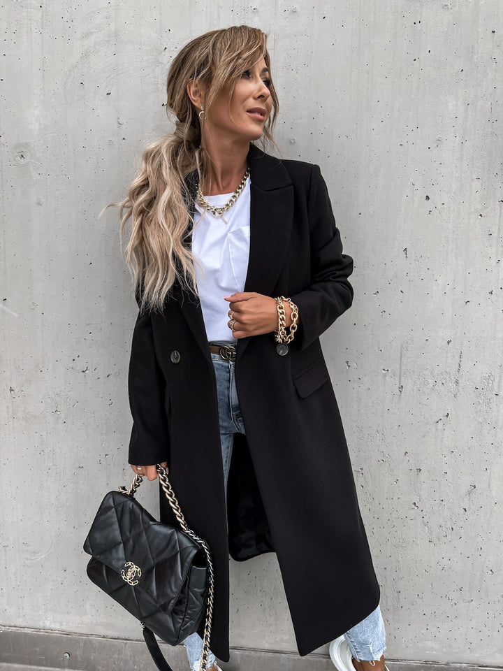 Damen nan klassischer Wollmantel mit doppelreihiger Knopfleiste und Oversize-Schnitt Echo Archiv
