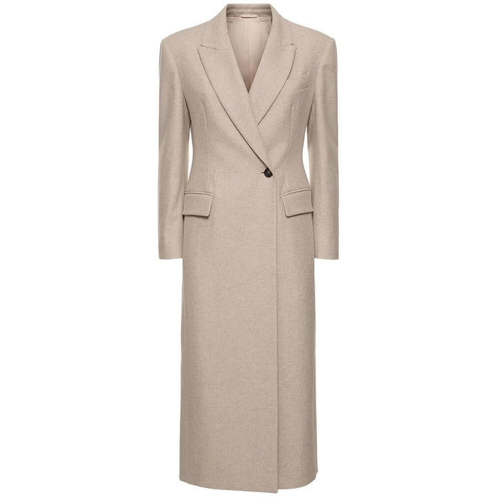 Damen Taillierter Longline Wollmixmantel mit schlanker Silhouette und Einreihiger Knopfleiste Echoarchiv