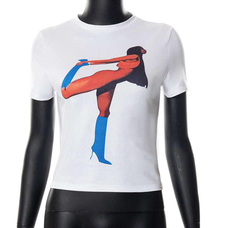 Damen Crop T-Shirt mit auffälligem Grafikdruck Echo Archiv