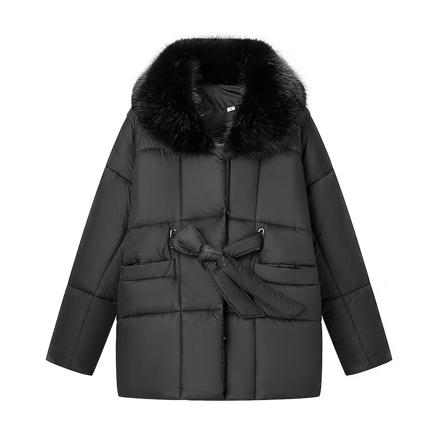 Damen Oversize Steppjacke mit Taillengürtel und Kunstfellkragen Echo Archiv