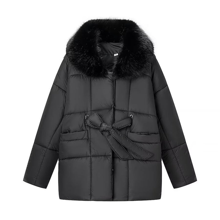Damen Oversize Steppjacke mit Taillengürtel und Kunstfellkragen Echo Archiv