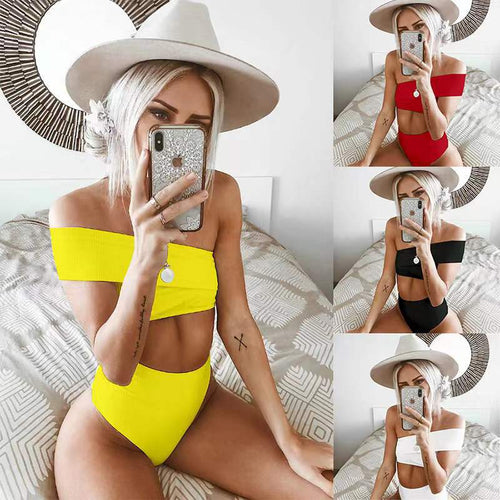 Damen Hochgeschnittener Bikini mit schulterfreiem Oberteil und elastischem Material Echo Archiv