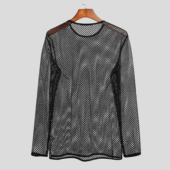 Unisex nan durchscheinendes Diamantnetz-Langarmshirt mit Rundhalsausschnitt Echo Archiv