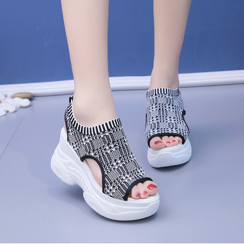 Damen nan Plateau-Sandalen mit elastischem Strickschaft und sportlicher Profilsohle Echo Archiv