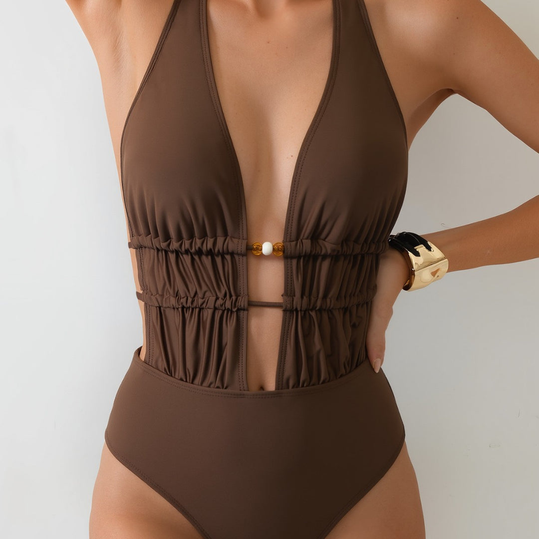 Damen Eleganter Monokini mit tiefem V-Ausschnitt und raffinierten Details Echo Archiv