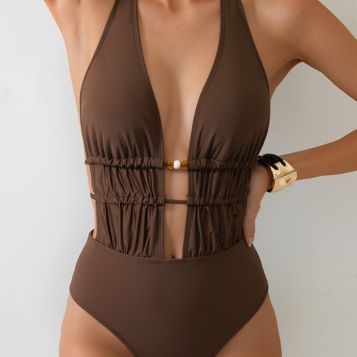 Damen Eleganter Monokini mit tiefem V-Ausschnitt und raffinierten Details Echo Archiv