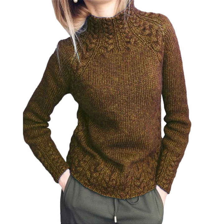 Damen nan grobgestrickter Zopfmuster-Pullover mit Stehkragen und tailliertem Schnitt Echo Archiv