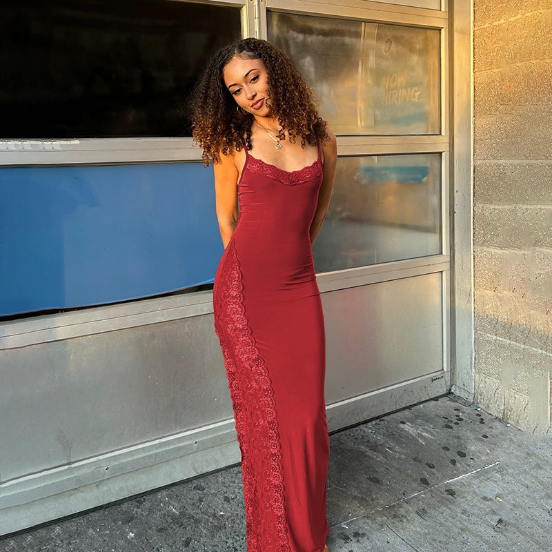 Damen elegantes Spitzen-Maxikleid mit zarten Trägerspitzendetails Echo Archiv