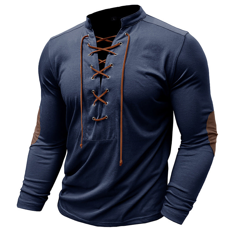 Herren Langarmshirt mit Schnürung und modernen Akzenten Echoarchiv