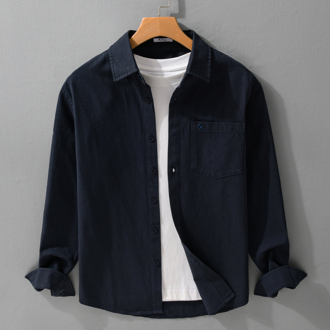Herren Hemdjacke-Overshirt aus softem Baumwoll-Twill im Layering-Look mit aufgesetzter Brusttasche Echoarchiv