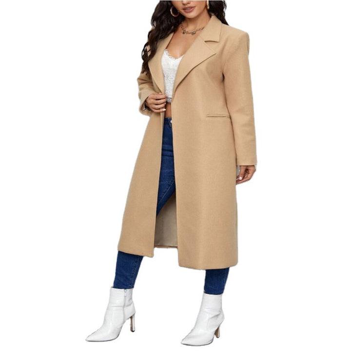 Damen Maxilanger Einreihiger Mantel im minimalistischen Tailoring mit verdeckter Knopfleiste und Eingrifftaschen Echoarchiv