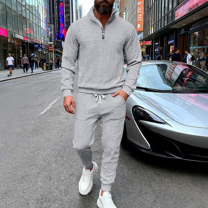 Herren Waffelstruktur-Halbzip-Loungewear-Set mit Cargo-Jogger – Cavarno
