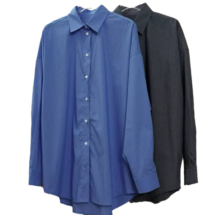 Damen Oversized Hemd aus Baumwollpopeline mit feinen Nadelstreifen und verlängertem Saum Echoarchiv