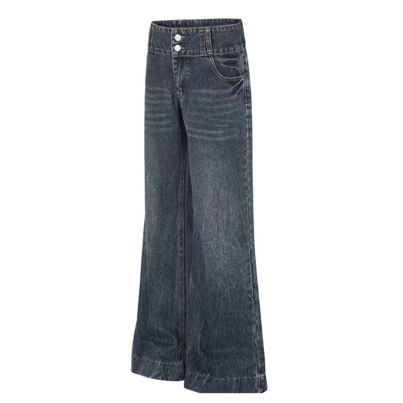 Damen High-Waist Weite Palazzo-Jeans mit Doppelknopf und ausgestelltem Bein Echoarchiv
