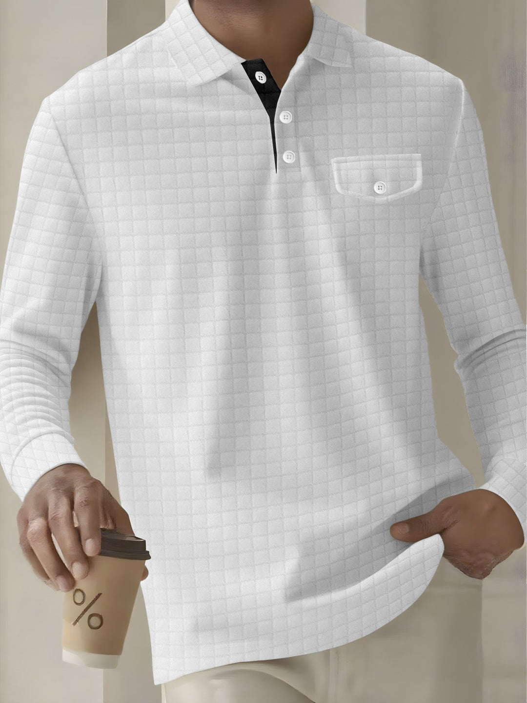 Herren Langarm Poloshirt mit strukturiertem Design Echoarchiv