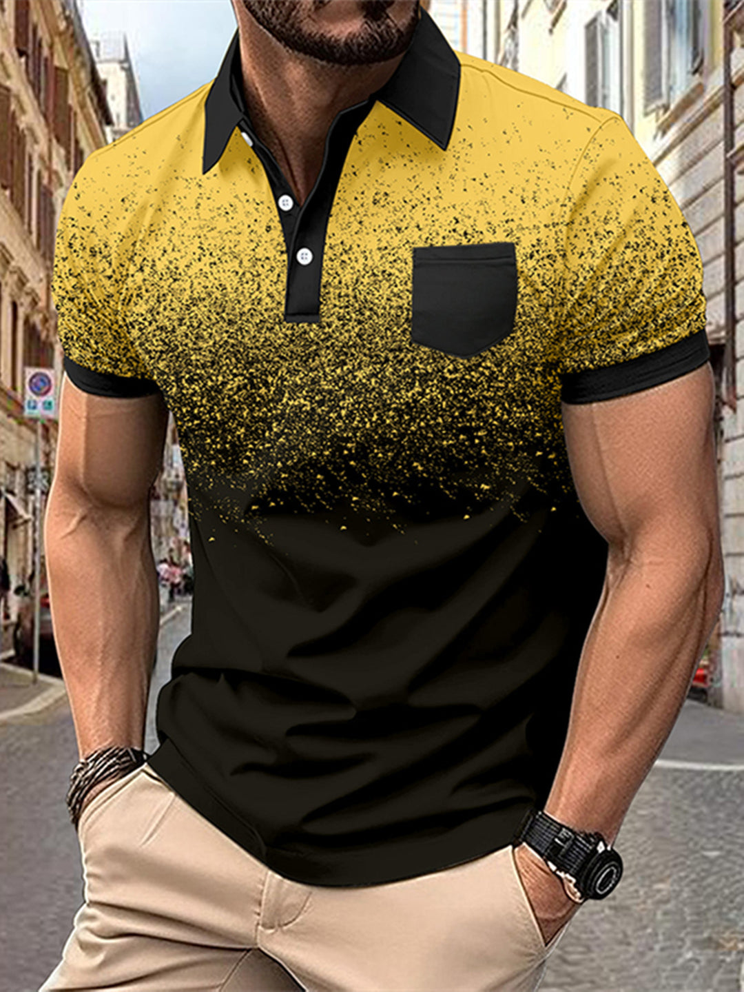 Herren Poloshirt mit dynamischem Farbverlauf und moderner Brusttasche Echoarchiv