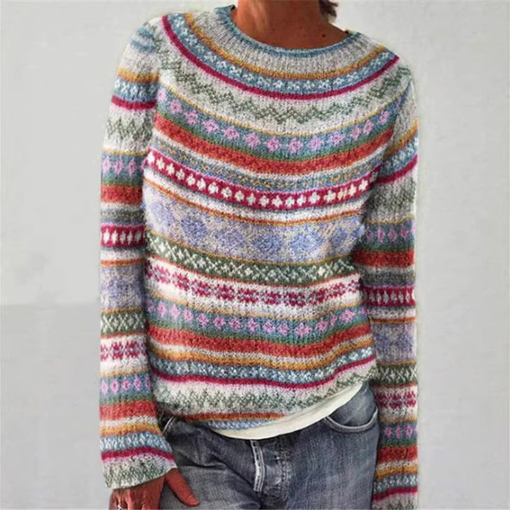 Damen nan Norwegerpullover aus Wollmix mit Rundhalsausschnitt und traditionellem Fair-Isle-Yoke Echo Archiv